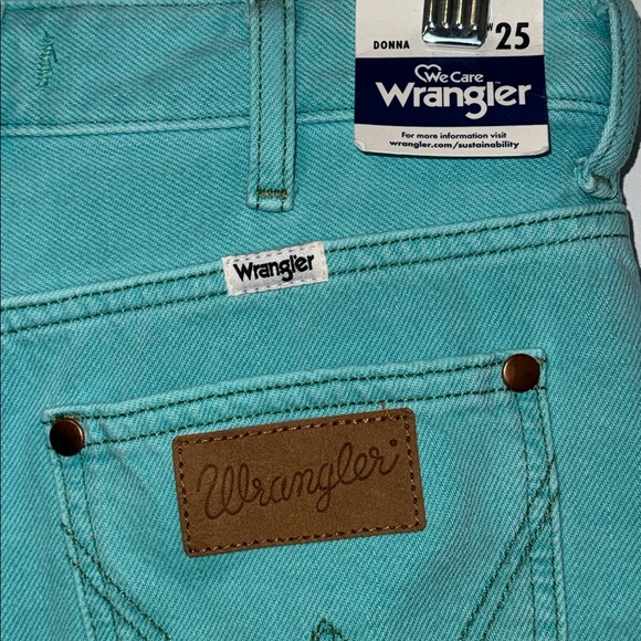 Wrangler Donna High Rise Jean Shorts Turquoise Blue Women’s 25 - Picture 6 of 10